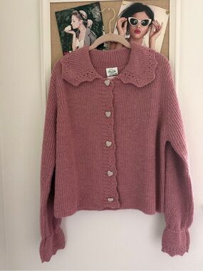 Dusty Rose Knit Cardigan Sweater